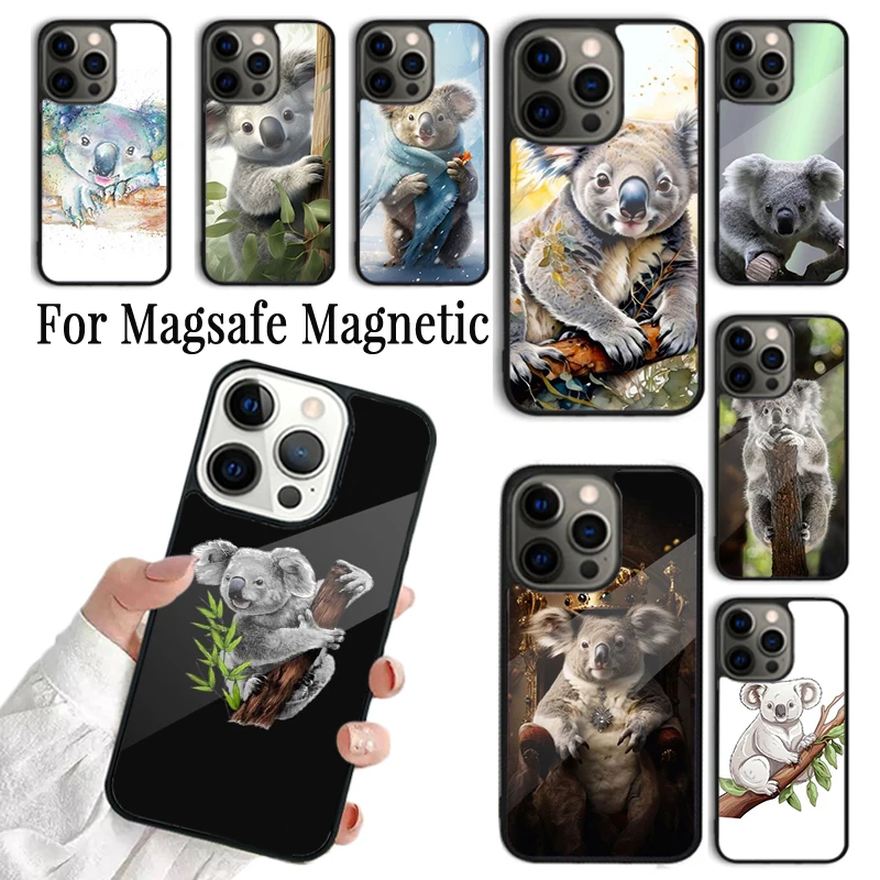 Coque Phone Case For iPhone 16 15 14 13 12 Mini 11 Pro Max Plus Magsafe Magnetic Wireless Charging Cover Koala