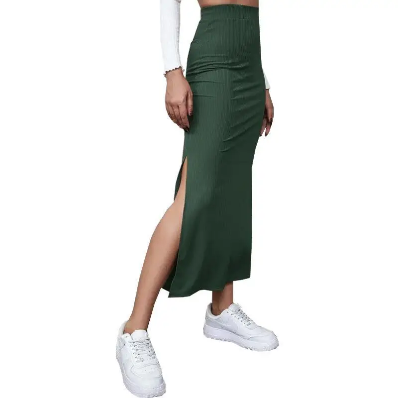 Summer 2026 New High-Waisted Girls Buttocks Split Long Skirt Sexy Spice Girl Pure Sensual Woman in the Long-Ribbed Skirt