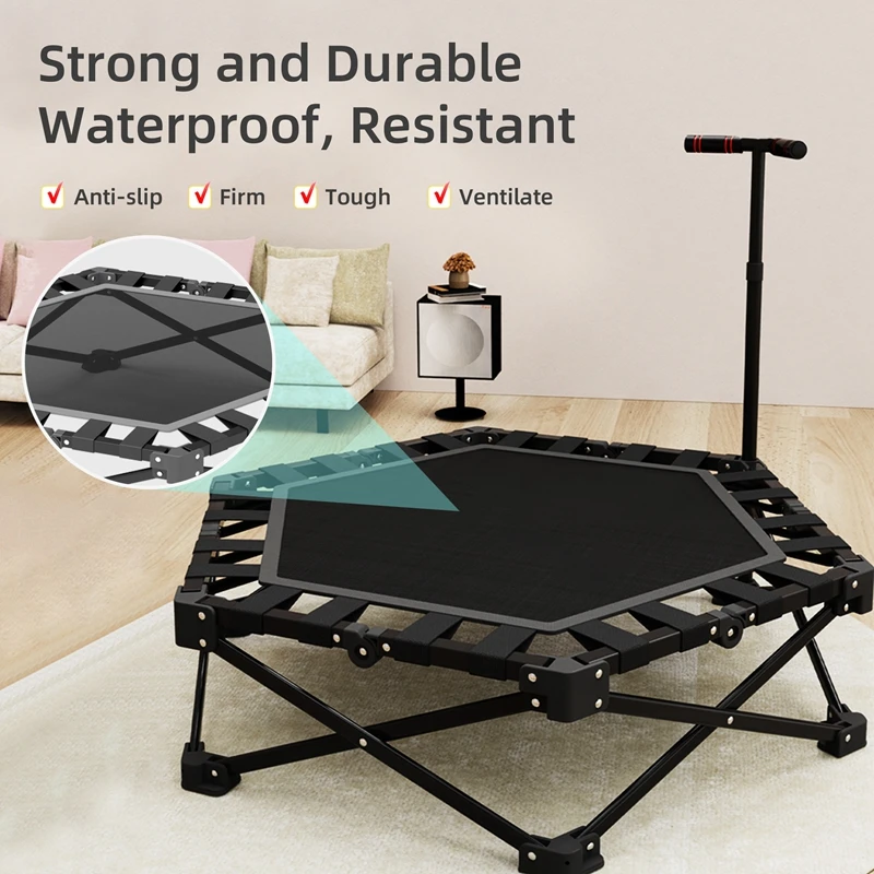 

Folding trampoline hexagonal indoor trampoline adjustable for adults and children with armrests trampoline