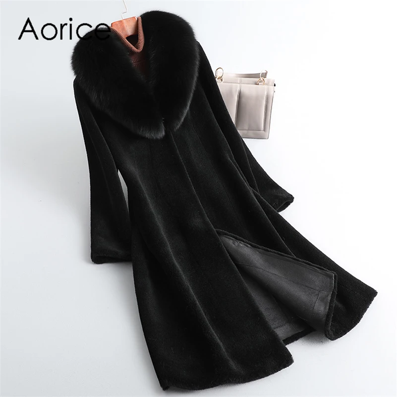 

Aorice Women Winter Luxury Genuine Wool Fur Coat Jacket Winter Warm Lady Real Fox Collar Over Size Parka Trench CT197