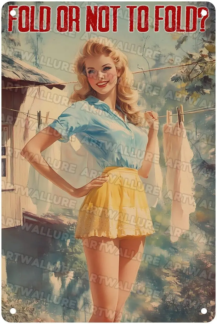 50s laundry day poster Metal Tin Sign Fold Or Not To Fold Vintage Sign Utility Room Decor Retro Laundry Room Queen Wall Art --Ti
