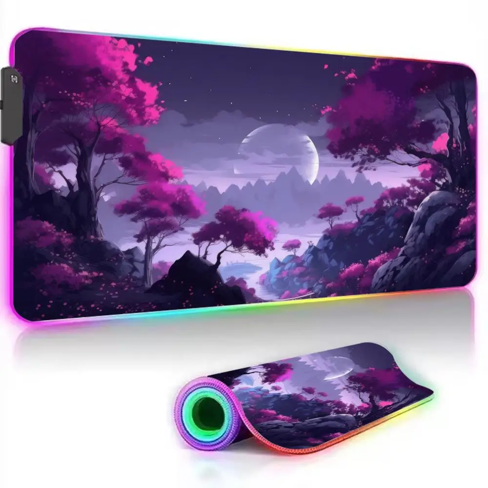 

Японский коврик для мыши с цветком вишни и подсветкой RGB, коврик для мыши, офисный компьютер, коврик для клавиатуры, светодиодный противоскользящий игровой коврик для стола