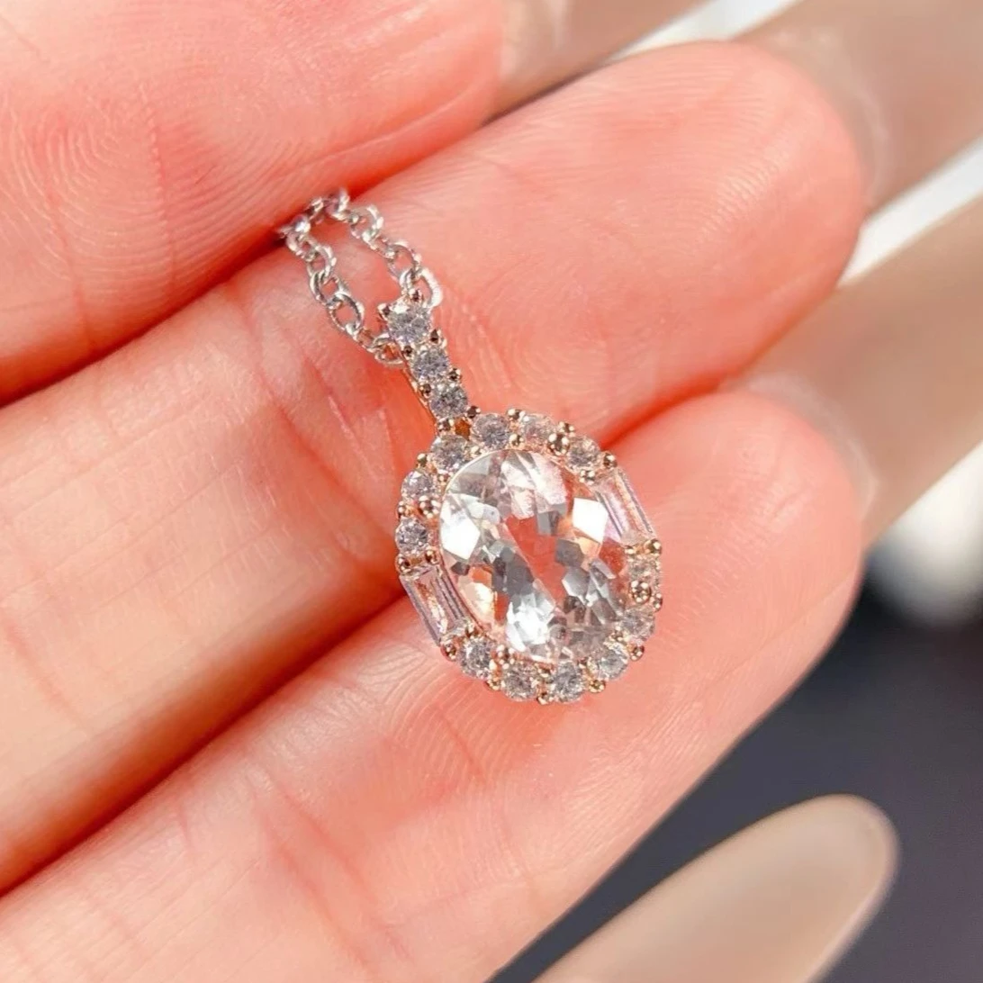 

925 Silver Gemstone Pendant 6mm X 8mm Natural Morganite Pendant with Certificate Sterling Silver Morganite Jewelry