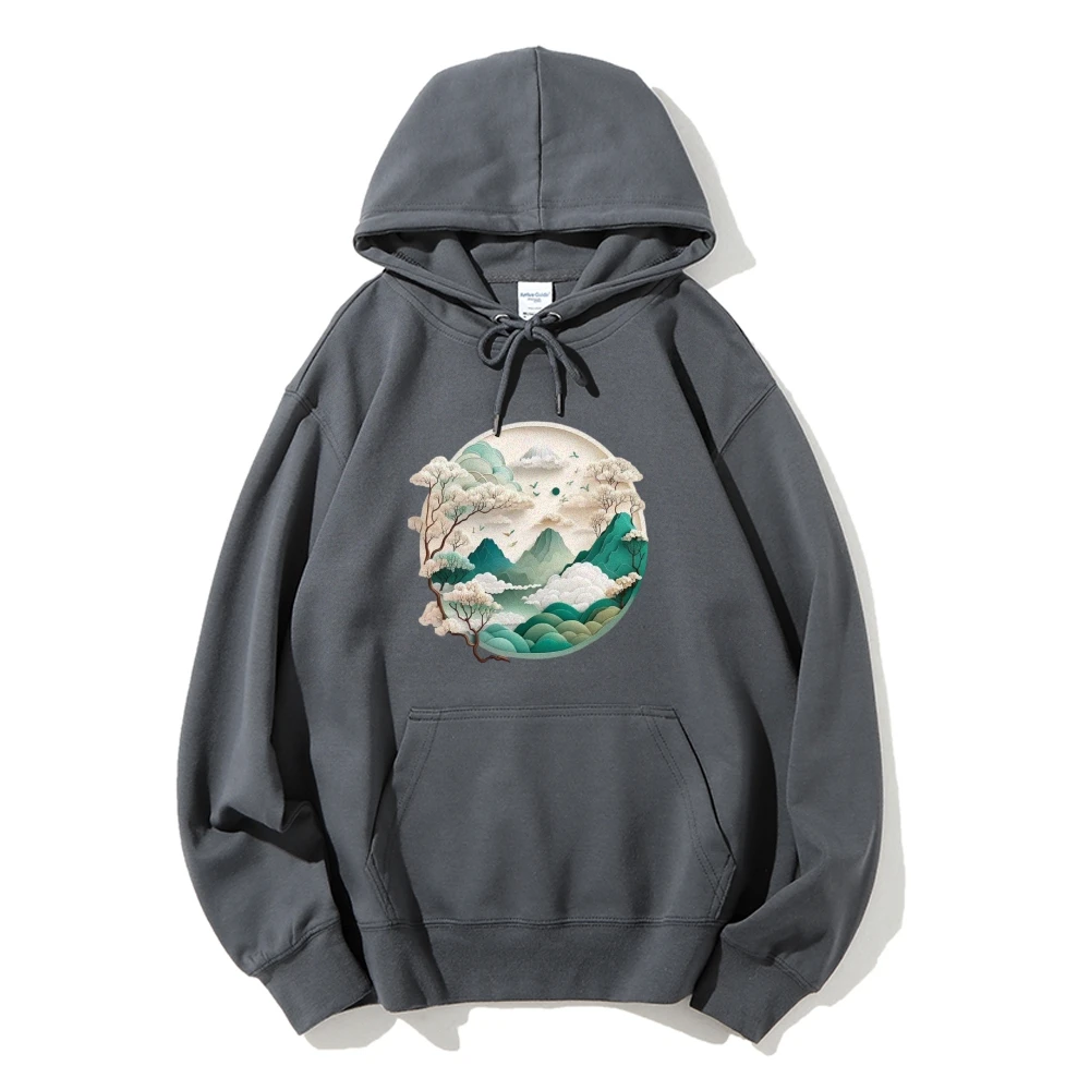 Grafische hoodie Chinees landschap Traditioneel Serene Cultureel Unieke Y2K-stijl Kleding Zachte stof Landschap - Thema Casual hoodie