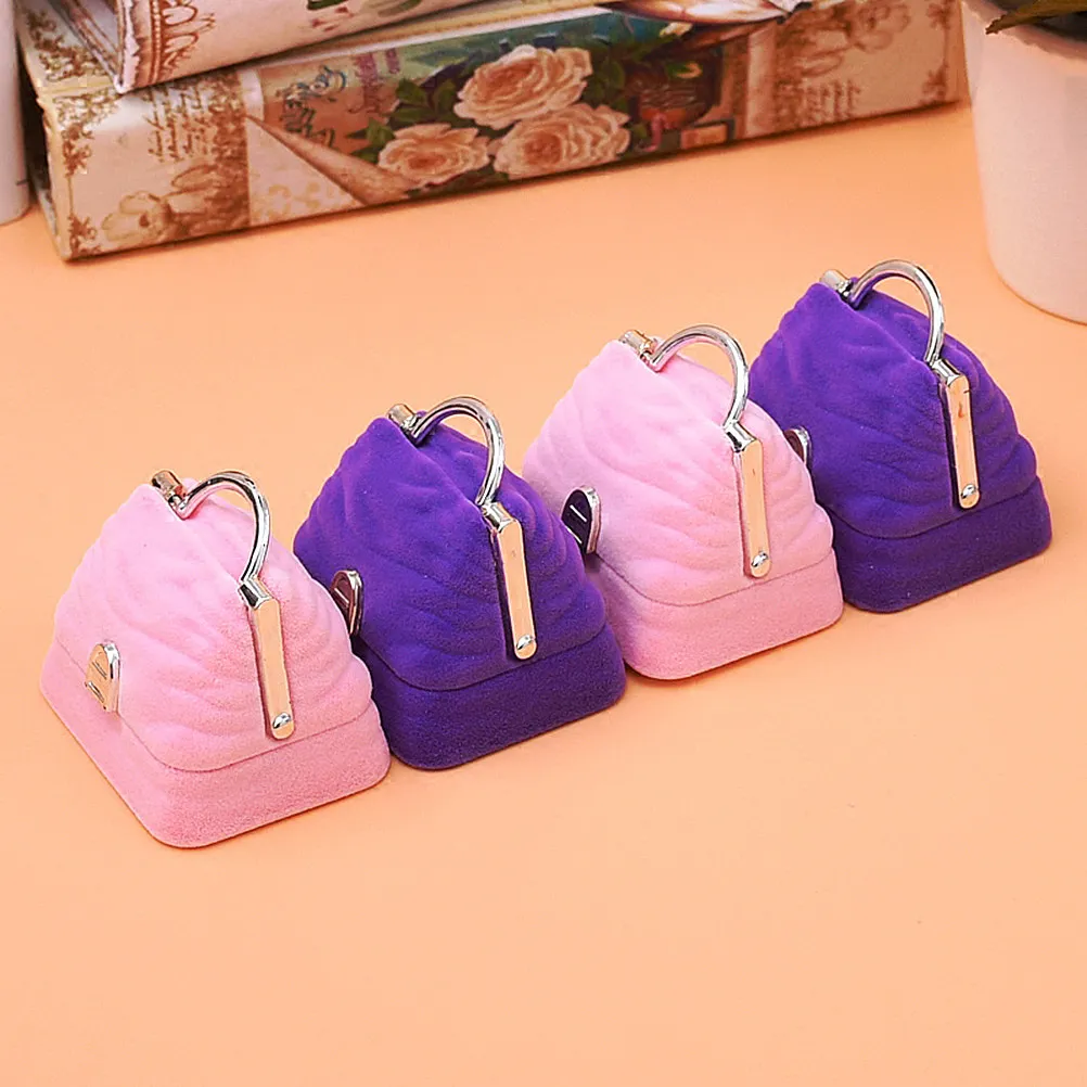 

2Pcs Fashionable Jewelry Case Handbag Shape with Soft Interior for Rings Necklaces Pink Purple Jewelry Organizer