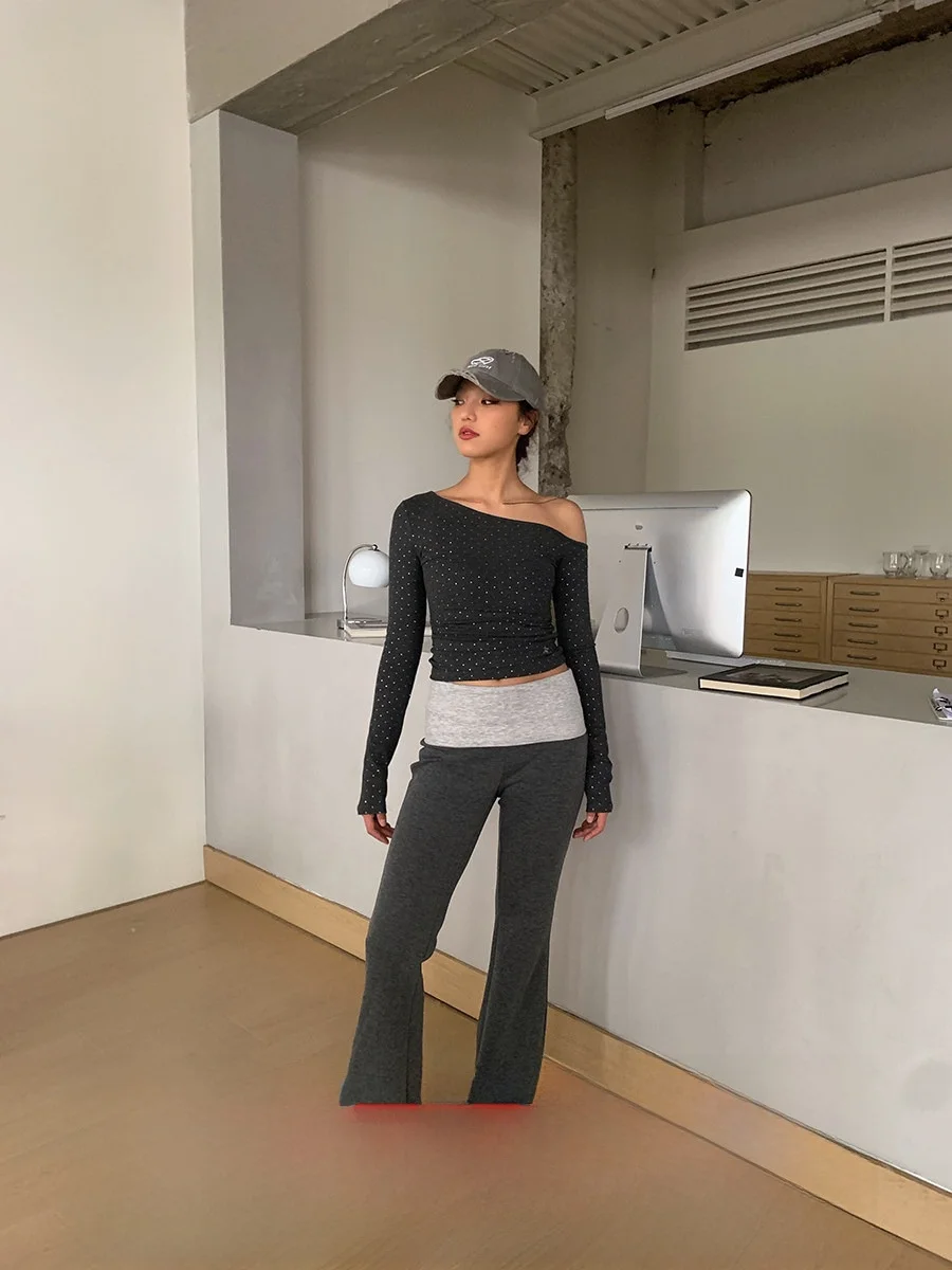 

Женские летние повседневные брюки с высокой талией, прямые, с цветными вставками, для похудения, в стиле GoGo Burn American Hot Girl Street, слегка расклешенные