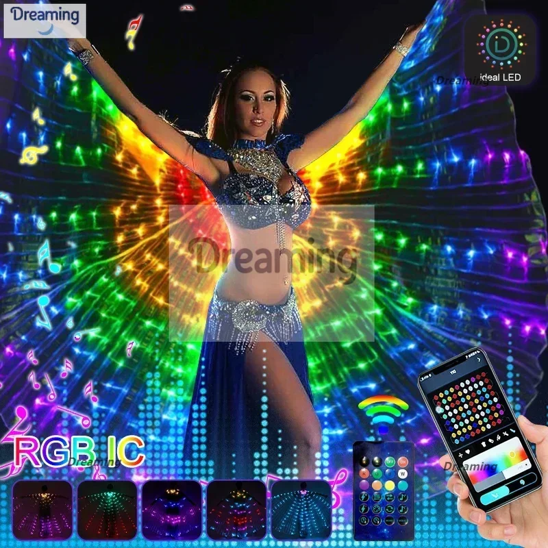 

RGBIC Belly Dance LED Butterfly Wings Performance Fluorescen Isis Fairy Wings With Remote Control Christmas Party Glow Costume