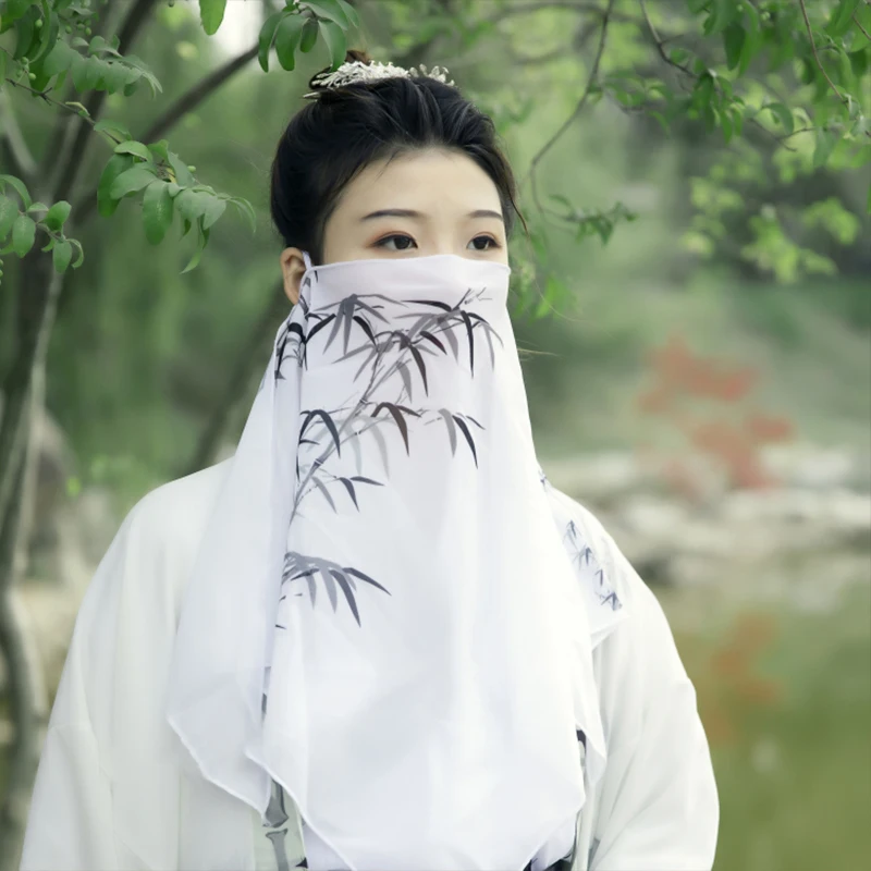 Ancient Style Chiffon Gradient Veil Hanfu Mask Sunscreen Face Mask Fairy Elegant Semi Transparent Han Veil Cosplay Accessories