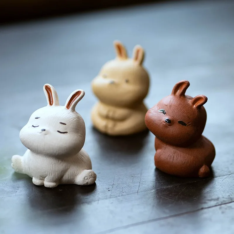 1 PC Purple Clay Zodiac Rabbit Tea Pet Ornament Breedable Creative Tea Play White Rabbit Tea Table Home Decor Accessory Present