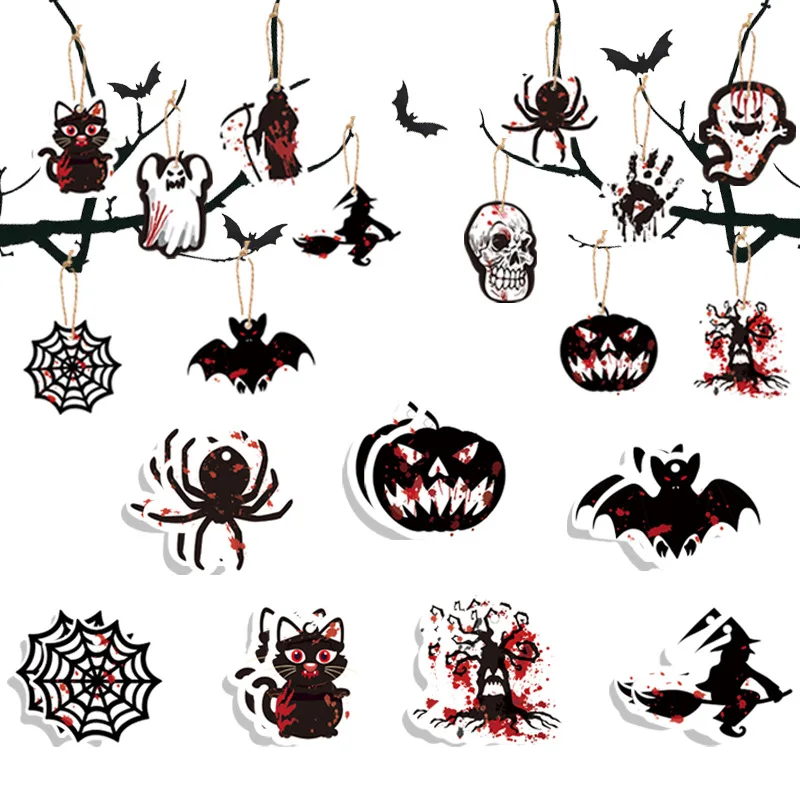 

Ghost Hanging Ornaments Halloween Decorative Horror Bloody Ghost Skull Spider Web Bat Pumpkin Hanging Pendants Party Decorations