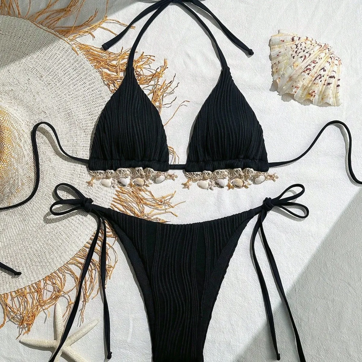 Sexy Tie-Detail Bikini Set Swimming Suit Women's New Arrival Sport Yoga Fitness Fans Goods  Bikini with Chest Pad
