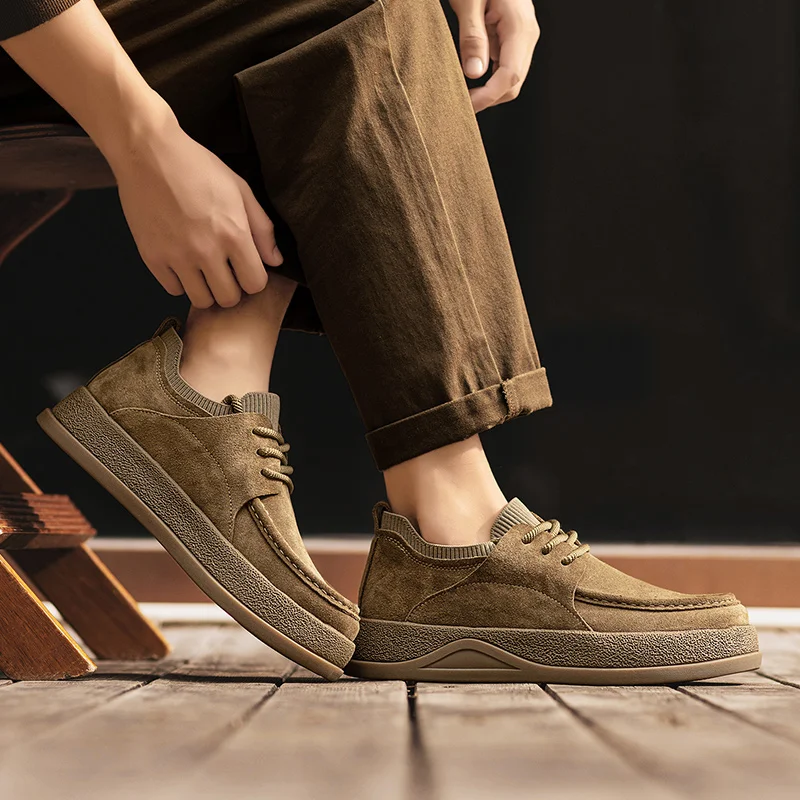 Autumn Soft Leather Men's Boots Wide Toe Spring New Men's Cowhide Fashion Versatile Single Short Boots Zapatillas De Deporte