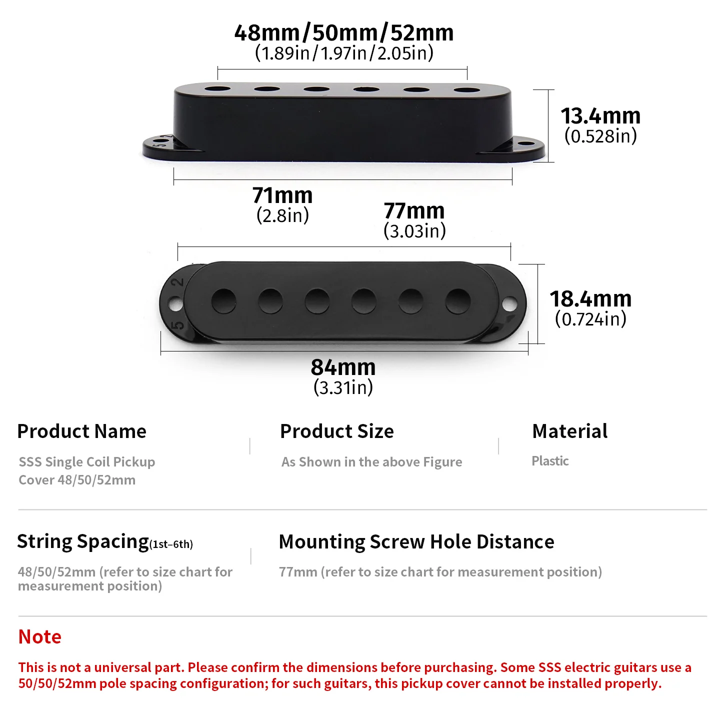 Electric Guitar SSS Single Coil Pickup Cover Set 48mm/50mm/52mm Plastic Pickup Housing Shells