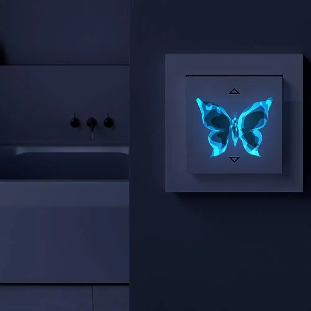 6Pcs Luminous Switch Stickers Glow In The Dark Butterfly Wall Sticker Kids Cartoon Home Decoration Panel Decals Blue Light