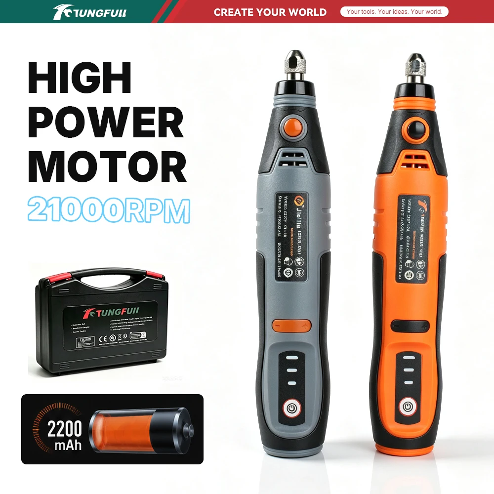 TUNGFULL Portable Cordless Electric Rotary Tool 21000RPM 2200mAh 3‑Speed Hand‑Held Grinder For DIY Polishing Engraving Cutting
