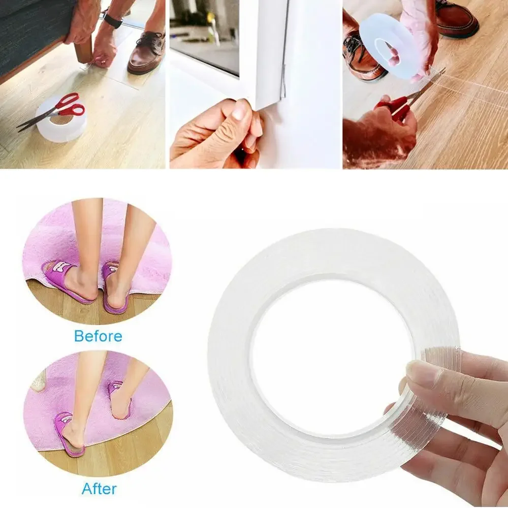 New Brand Reusable Double-Sided Adhesive Nano Tape Washable Traceless Removable Sticker Invisible Gel Tape 1/2/3/5m