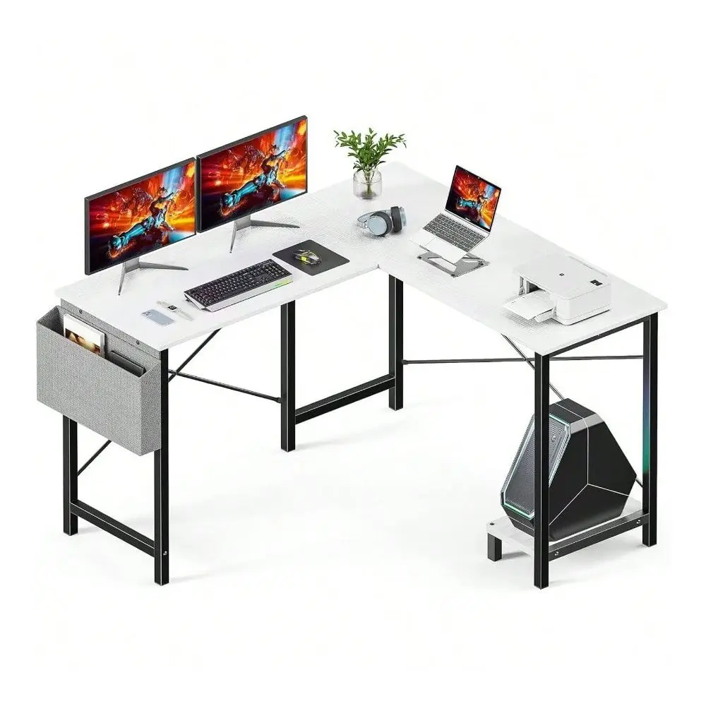 

Shaped Desk Computer Gaming Corner Table 50 Inch Home Office Writing Student Work PC Workstation With Side Storage Bag CPU Stan