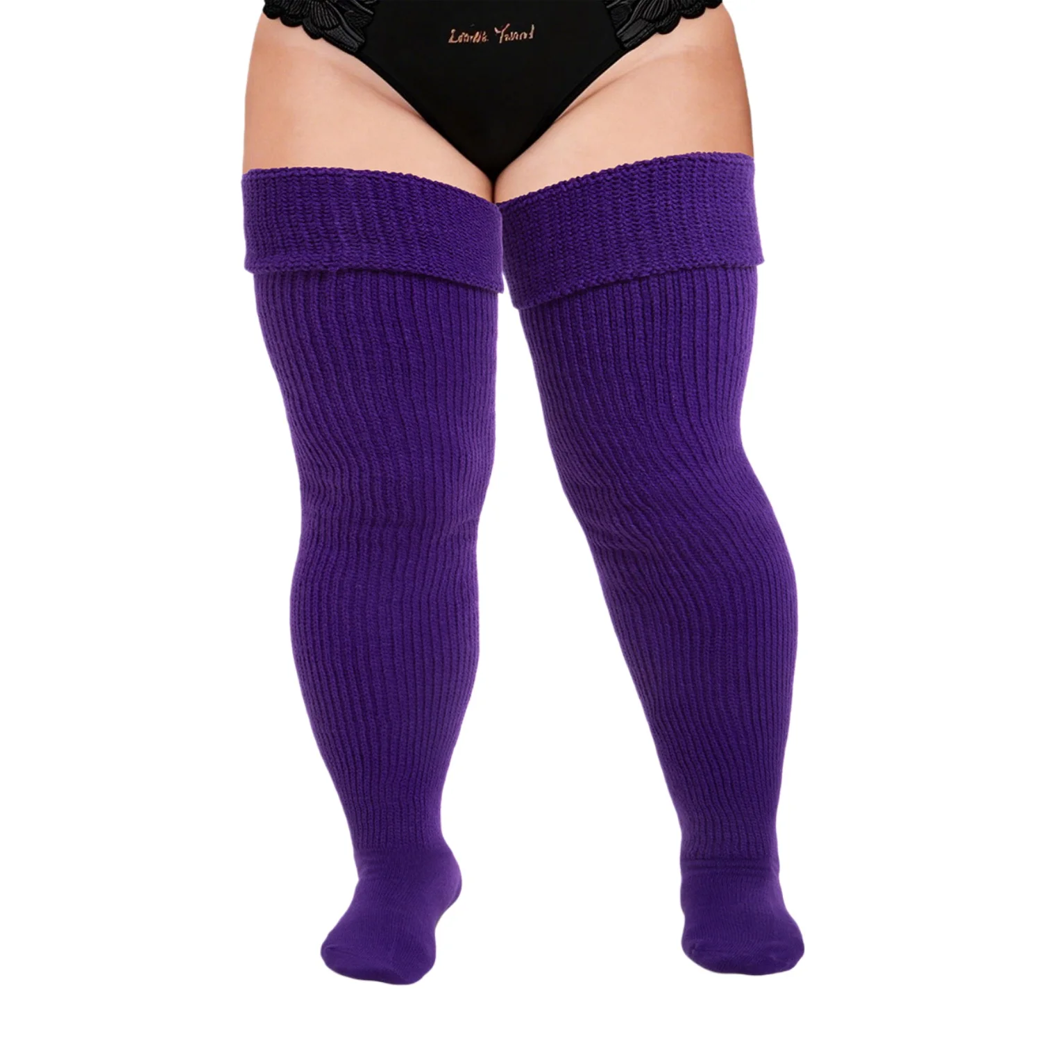 Damen-Kollektion: Farbige, dicke, oberschenkelhohe Socken in Übergröße für große Mädchen – Beinwärmer aus Acrylgarn, dehnbar, einfarbig, lange Strümpfe – Detail 3