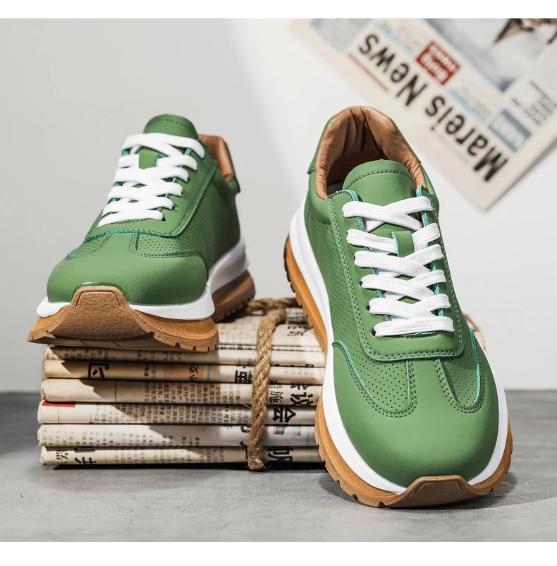 Frühling Sommer Neue Echtleder Freizeitschuhe Atmungsaktive Herrenschuhe Runde Zehenkappe Schnürung Plateau-Sneaker aus Rindsleder – Detail 19