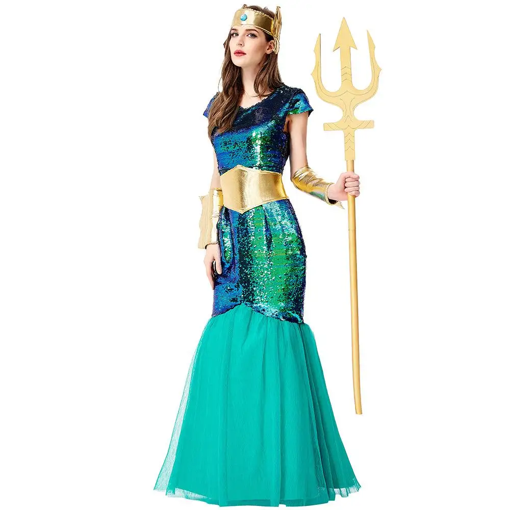 زي حورية البحر الأخضر لعيد الهالوين، زي تنكري لإلهة البحر، فستان طويل، زي أميرة تحت الماء من القصص الخيالية