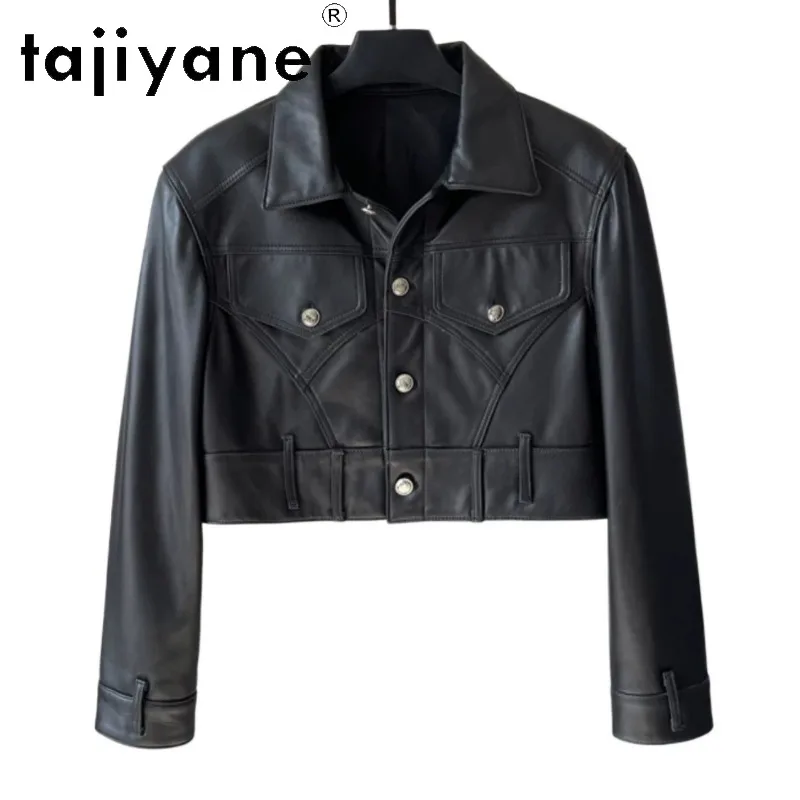 TAJIYANE Real Leather Jacket Women Cropped Leather Coats Chic Sheepskin Jackets for Woman Single-breasted Jackets black Дубленка