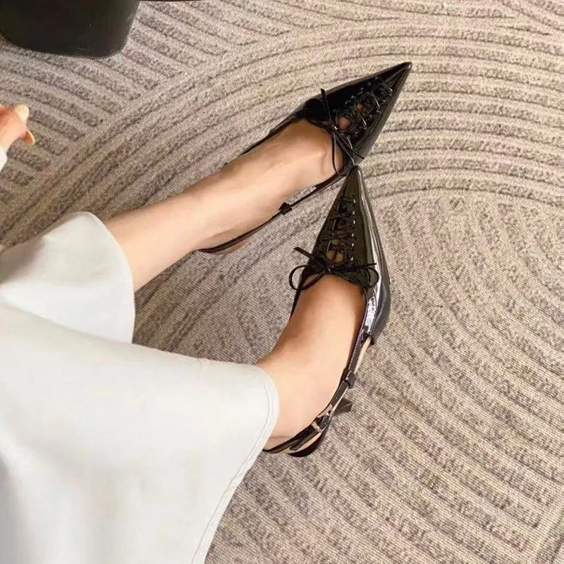 European-style Pointed-toe, Slim Heel, Bow Tie, Strappy High Heels for Women,  New Style, French Single-strap, Open-toe Sandals view 3