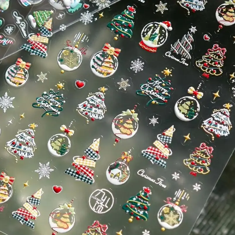 

Shiny Crystal Ball Snowflakes Stars Christmas Tree Cute Snowman Santa Claus Man Bowknot Charms Garland Nail Art Stickers Decals