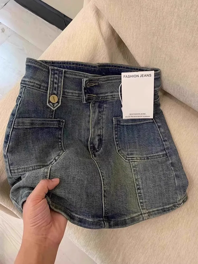 

Women Blue Mini Denim Skirt Vintage Y2k Gyaru A-line Short Cowboy Skirt Harajuku Korean Style Jean Skirts 2000s Clothes Summer
