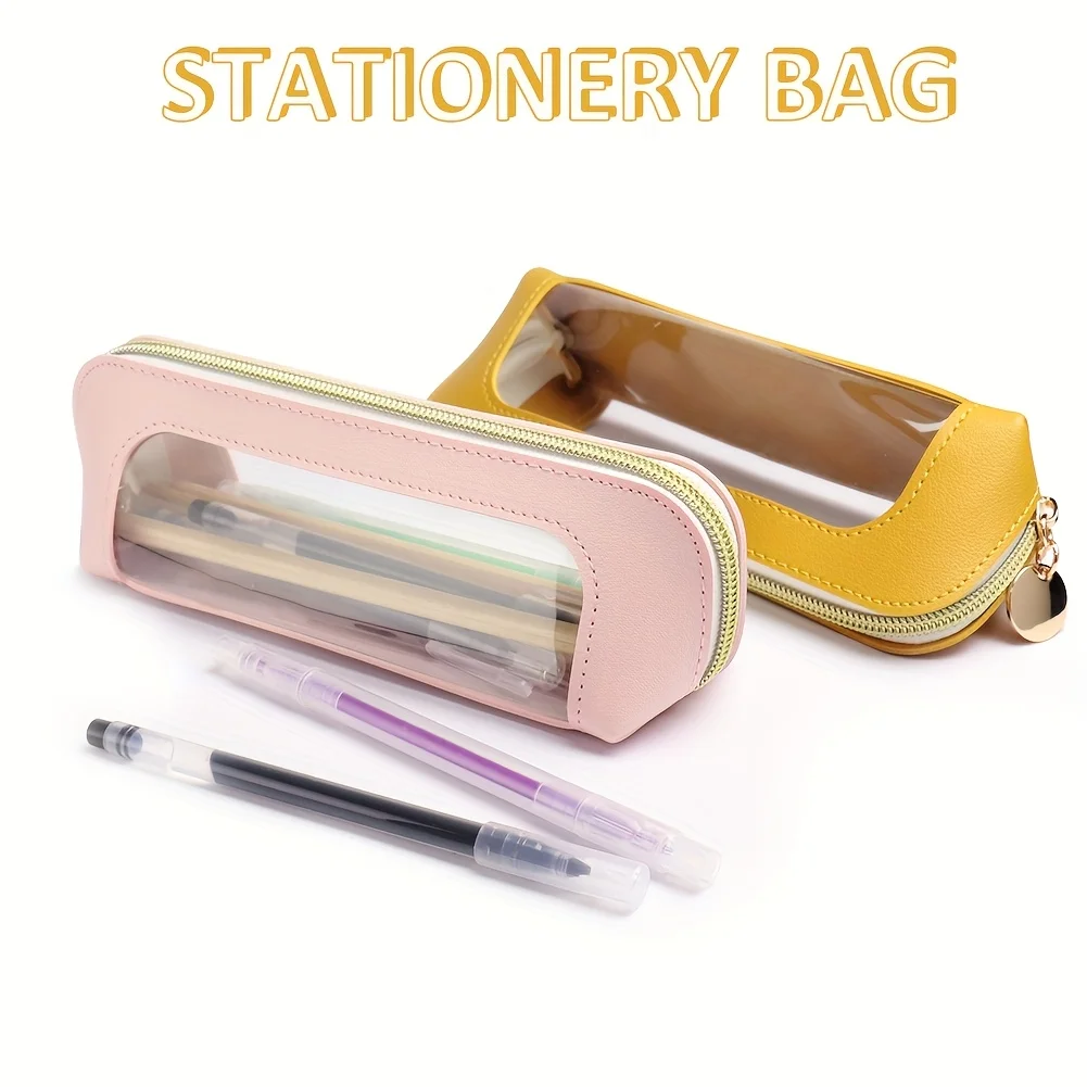 Bolsa de maquiagem portátil com janela transparente, material tpu, bolsa cosmética com zíper para batom/escova/caneta, viagem leve