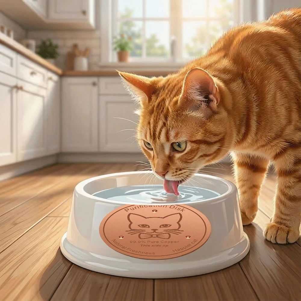 Pure Copper Pet Water Filter Disc 99.9% Purification Plate99.9% Pure Copper Pet Water Purification Disk for Cat Dog Bowl Natural