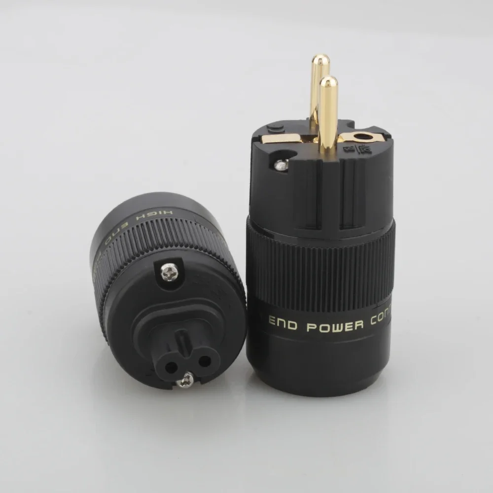 Audiocrast Gold Plated Figure 8 C7 & Schuko Power Plug HIFI Audio Speaker Amplifier AC Power Cord IEC