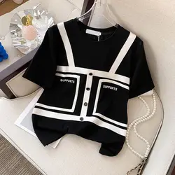 Spring Summer New Fashion Elegant Round Neck Pullover Tees Short Sleeve Casual Clothing Versatile Western Loose Women's T-Shirts