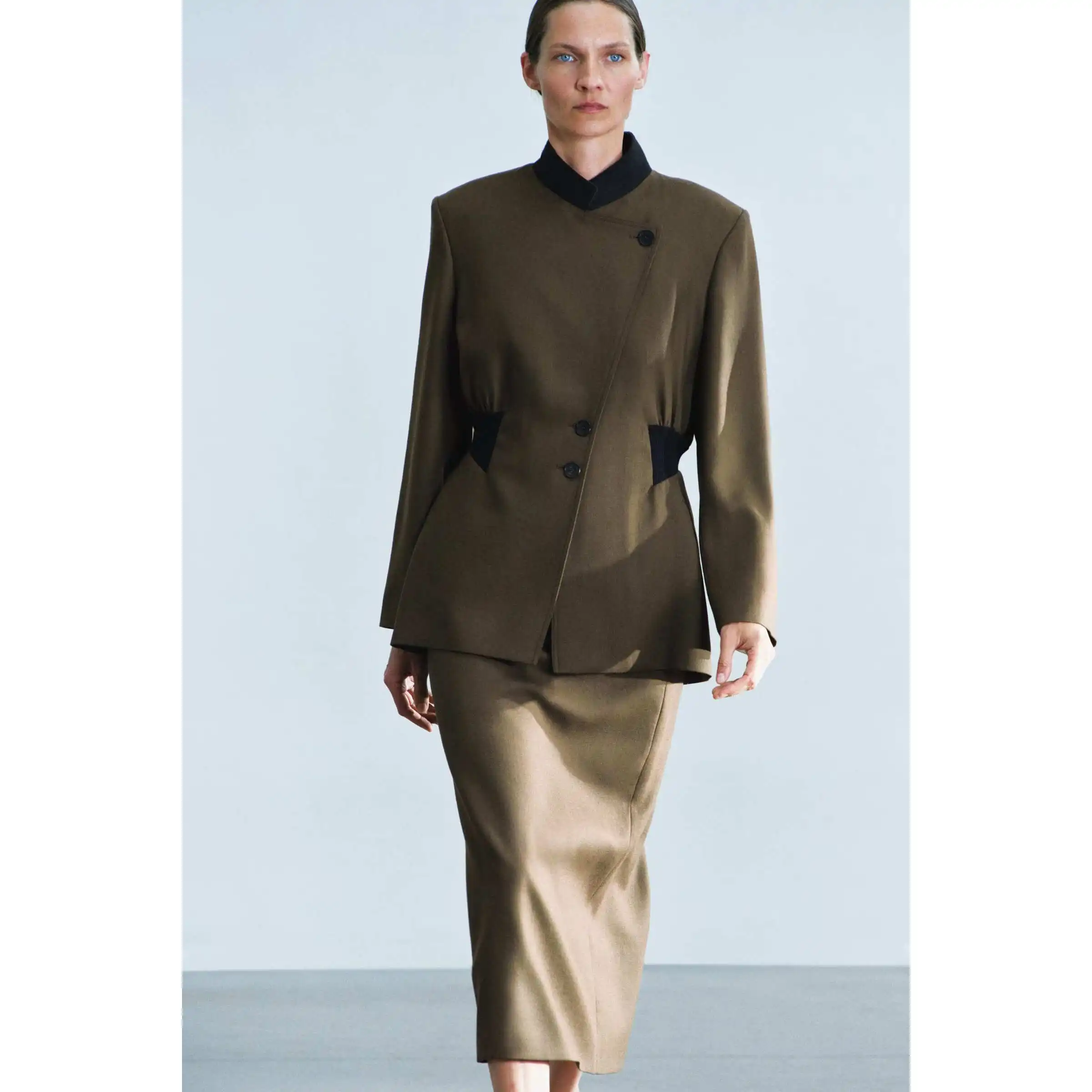 Early Autumn New Fashion Women's Coat Straight Skirt Waist-Cinching Outfit Polyester Fiber Zipper Closure Straight Tube Type