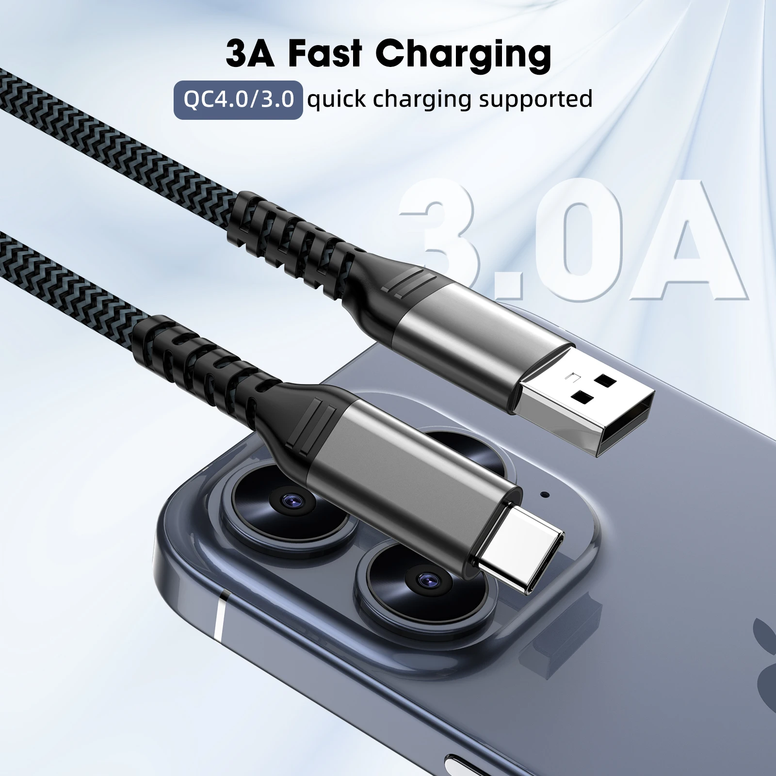 USB 3.2 Type C to A Cable 10Gbps 3A 60W QC3.0 Fast Charging Cable for iPad SSD Hard Data Transfer - view 6