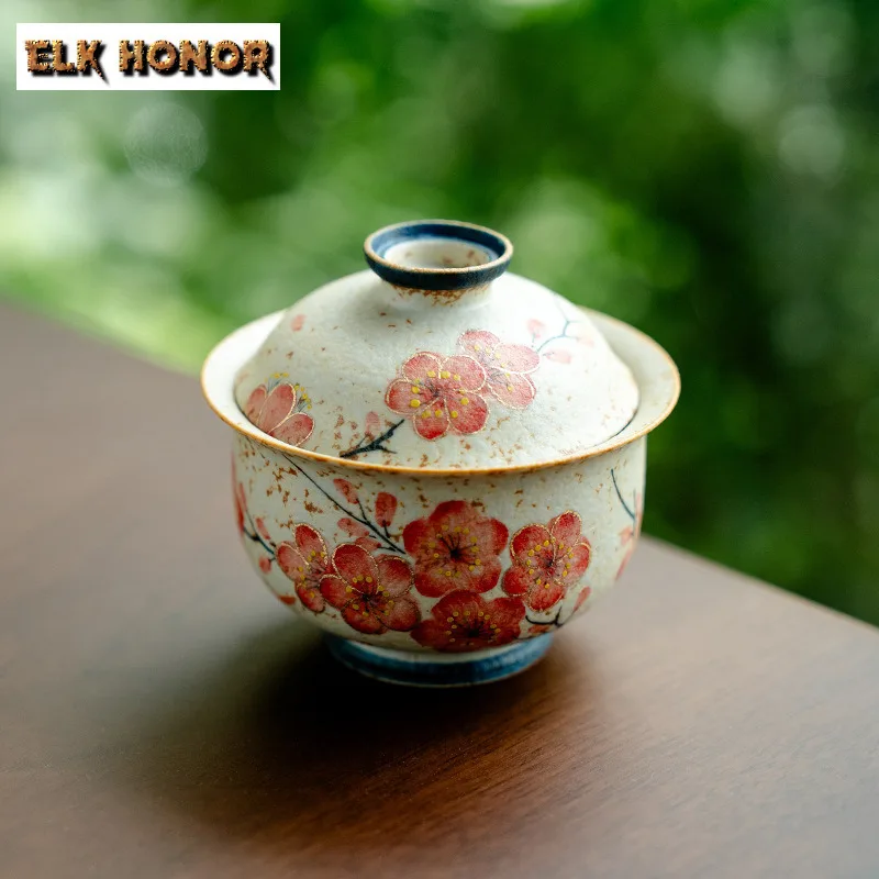 

100ml Hand-painted Plum Blossom Gaiwan Creative Tea Tureen Household Tea Bowl With Lid Kit Tea Making Cover Bowl Drinkware Gift