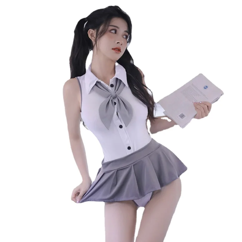 cute Sexy School Girl Cosplay Outfit Erotic College Uniform Kawaii bodysuit and Pleated Skirt Japanese Hot Student Role Play Set