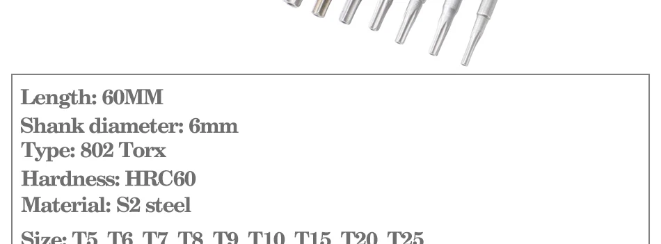 8pcs-11pcs 60mm/100mm long Torx screwdriver bit 800/801/802 electric screwdriver bit 4mm/5mm/6mm handle Screwdriver accessories