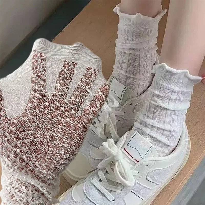 

Lolita Women Socks Hollow Out Breathable Mesh Lace Flower Socks Women Japanese Korean Fashion Kawaii Cute Loose Short Socks