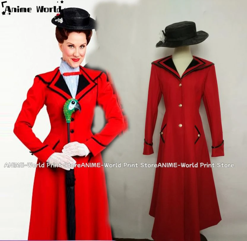 《Custom Size》Custimzied  Mary Poppins Cosplay Costume red coat with hat 11