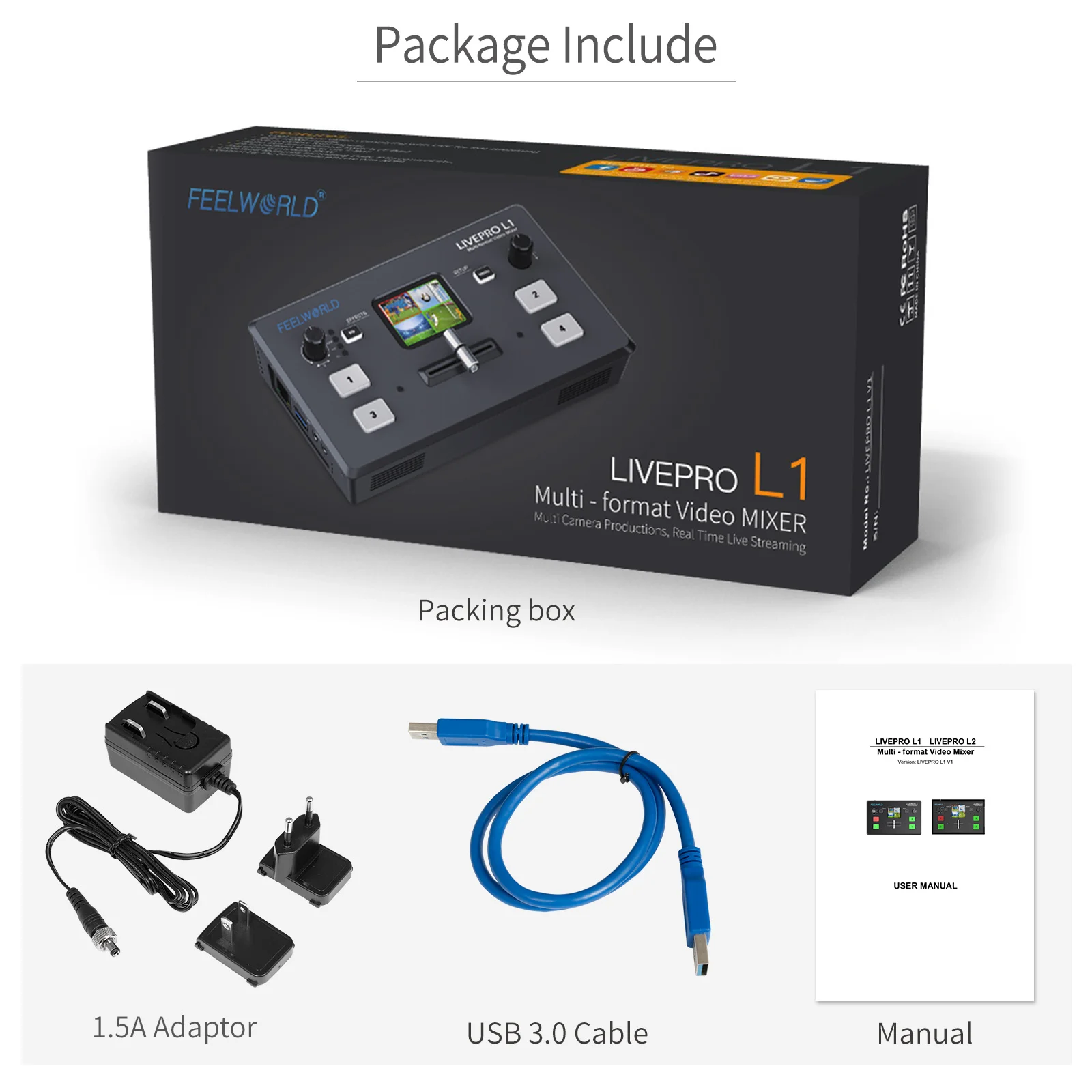 FEELWORLD LIVEPRO L1 V1 Live Streaming Video Switcher 4xhdmi Input Hdmi USB3.0 Studio Record telecamera di visualizzazione Youtube