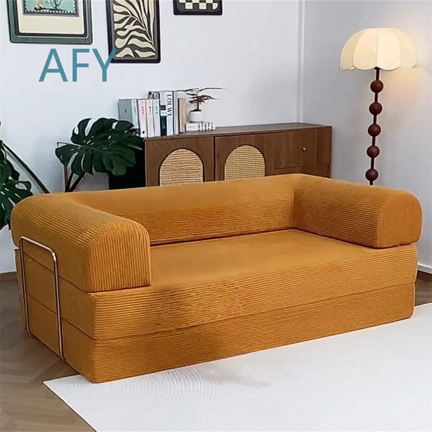 Vacuum Compression Folding Dual-Purpose Removable Washable Fabric Sofa Bed for Living Room Module Sleepable Reclining Teddy