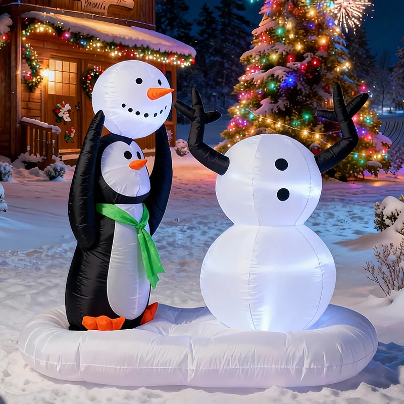 

1.8 Meters Christmas Inflatable Penguin Snowman Scene Arrangement Props LED Lights Air Model Garden Decorations
