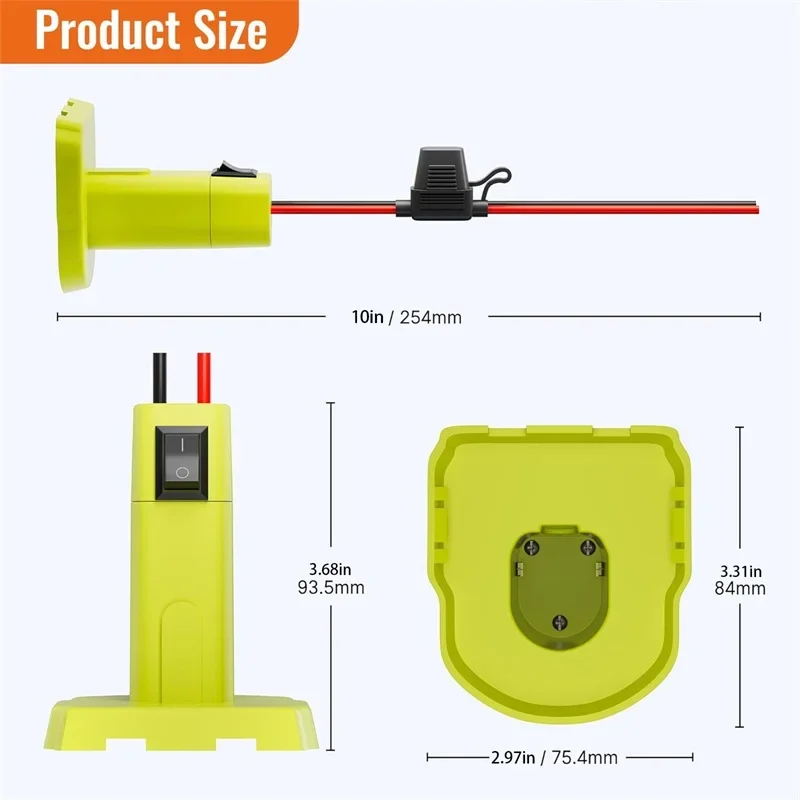 Convertidor Buck de 18V a 12V con interruptor, Terminal de cable de fusible de 30A para adaptador de batería Ryobi de 18V P103 P104 P105 P107 P108