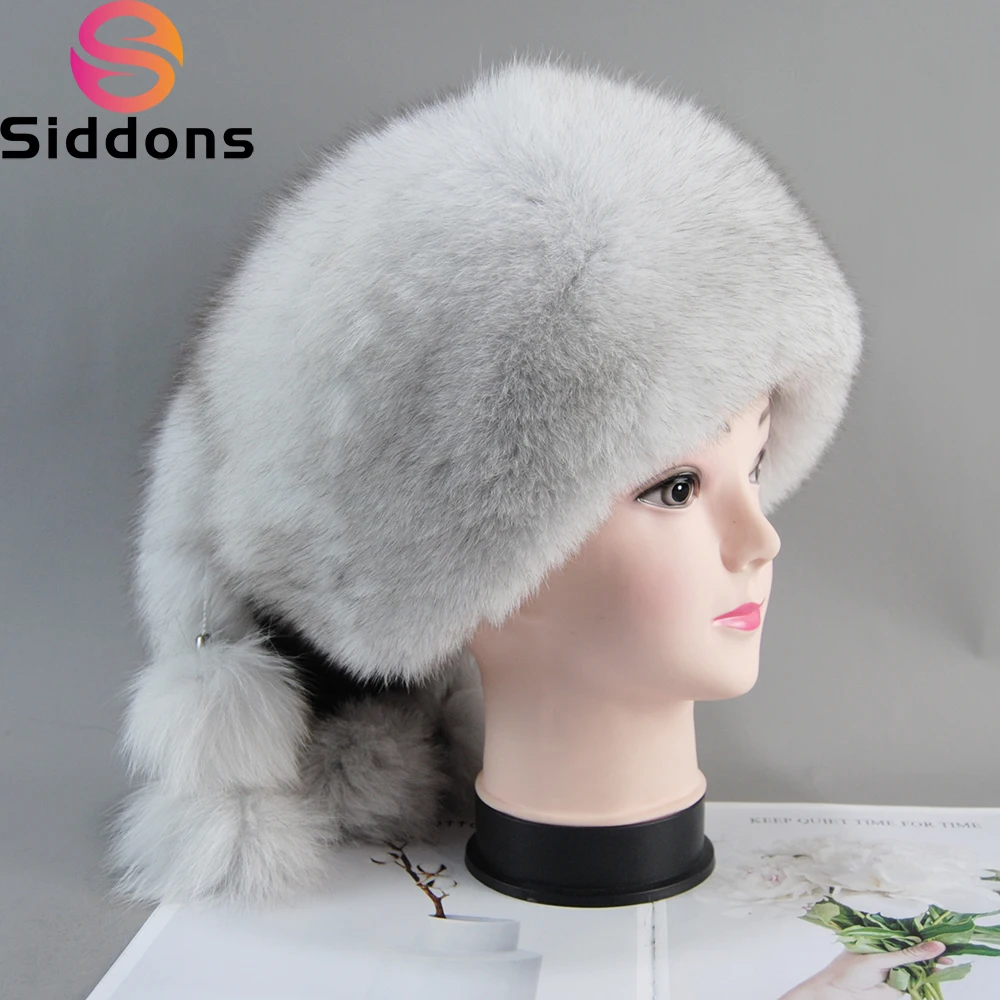 

Real Fox fur Princess Hat Bomber Hat Unique process Fox Ball Design Luxury Winter Keep Warm Hats Fashion Women Raccoon Fur Caps