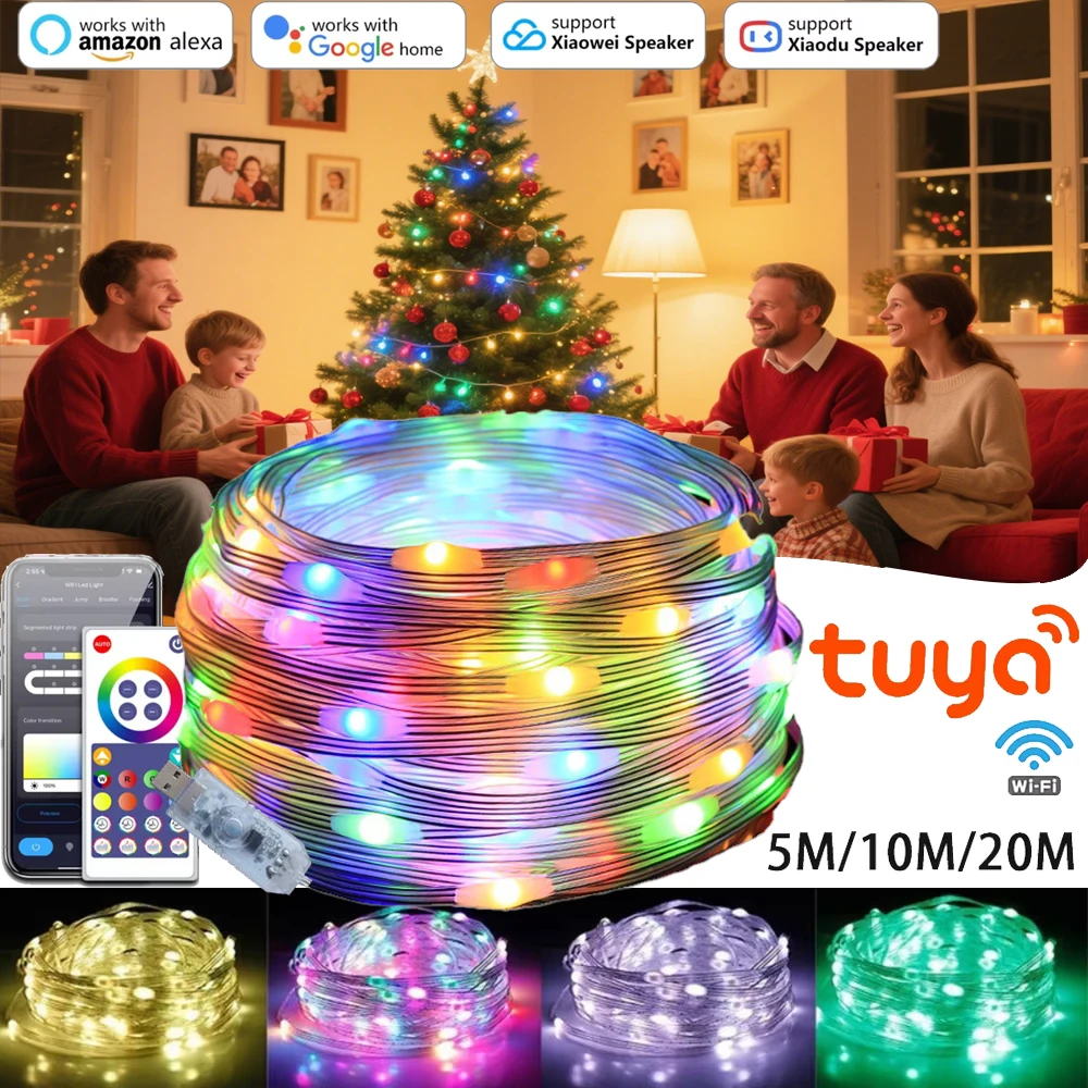 

Tuya Wi-Fi USB Рождественский RGBIC гирлянда WS2812 Dreamcolor Music Водонепроницаемый сказочный свет с умным управлением вечерние праздничные украшения