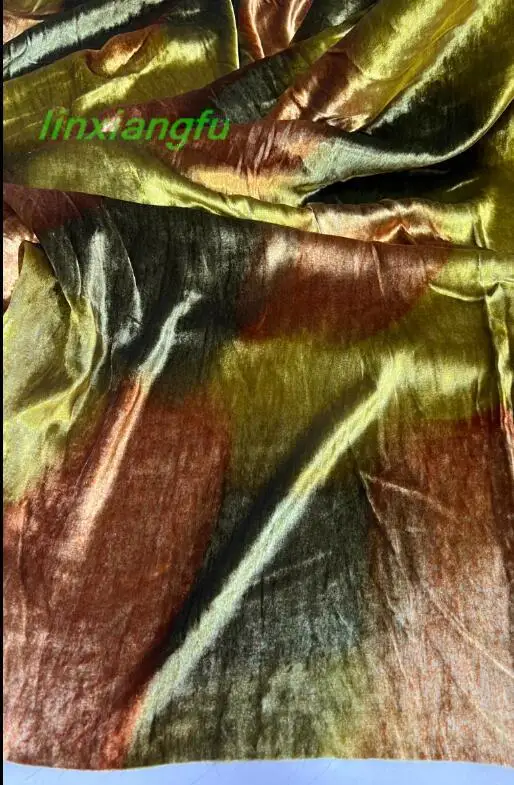 Real silk velvet printed fabric, mulberry silk golden velvet thickened fabric, gradient golden qipao dress fabric.