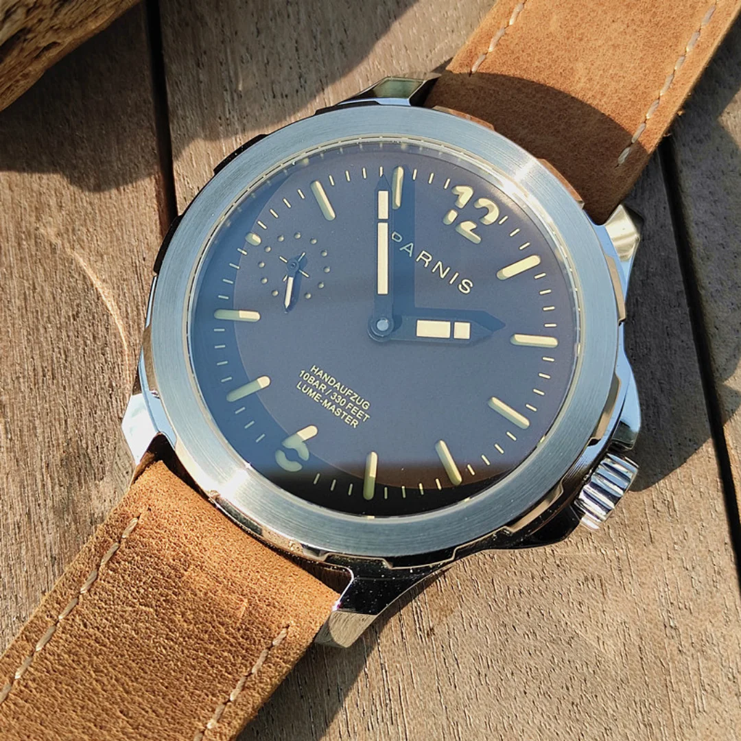Parnis Hand‑Wound Mechanical Watch, Engineer Style, Seagull ST36 Movement, Men's, Large Dial, Super Luminous, Waterproof