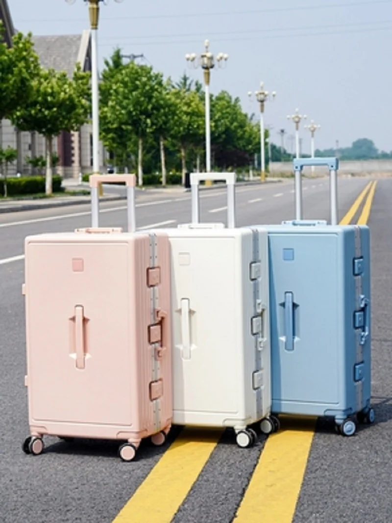 Large VolumeCute Solid Color 100% Aluminum Frame Trolley Case Wear-resistant Universal Wheel Luggage Customs Lock Anti-theft