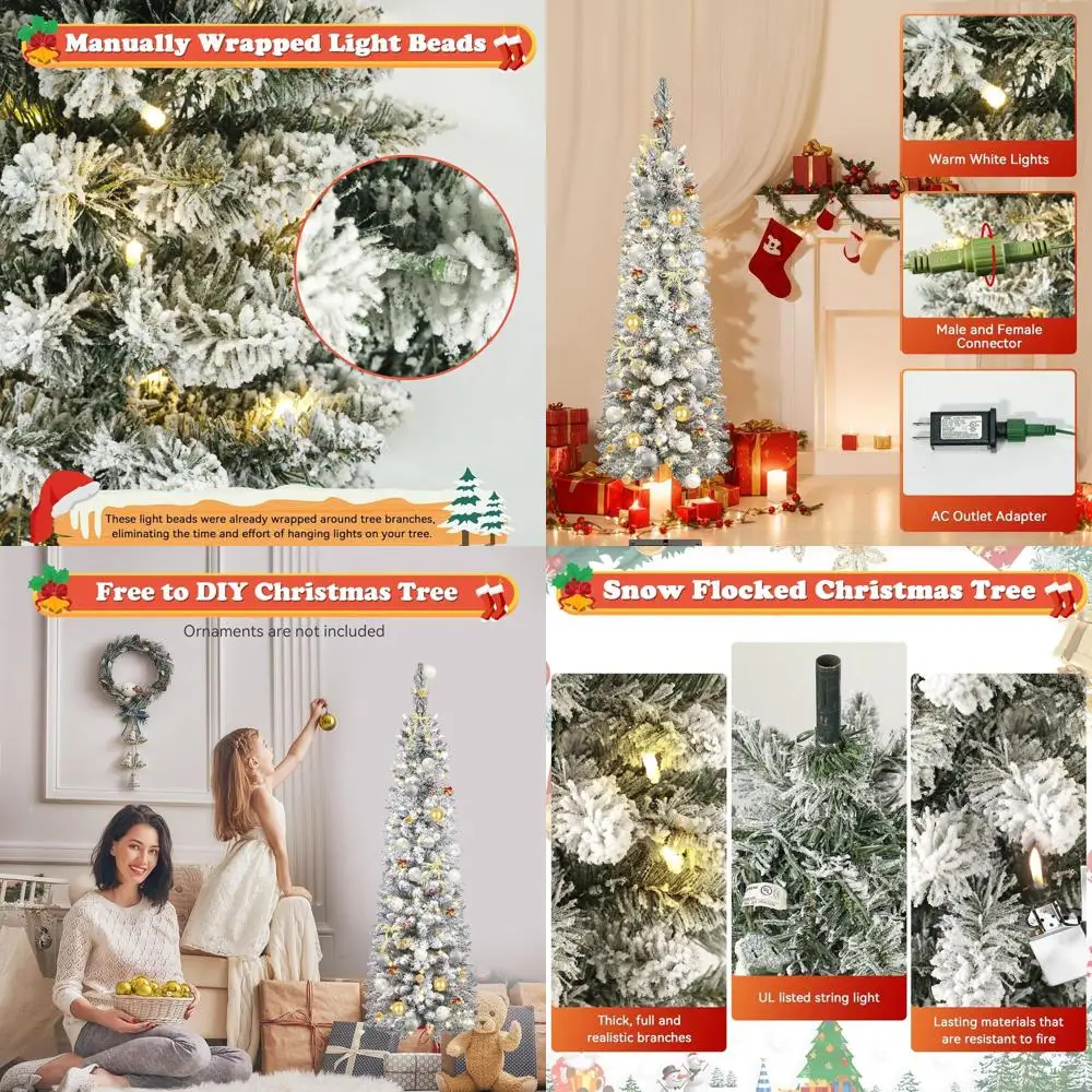 

4ft Pre-Lit White Frosted Noble Fir Christmas Tree with Warm Lights and Metal Stand - Premium Holiday Decor