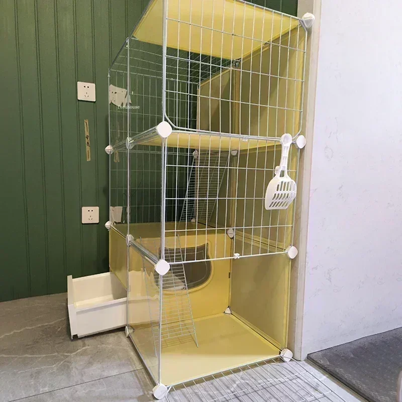 

l L Cages Intérieures Transparentes En Fer Pour Chat, Maison Multicouche Intégrée, Villa Pour Chat Avec Toilette L